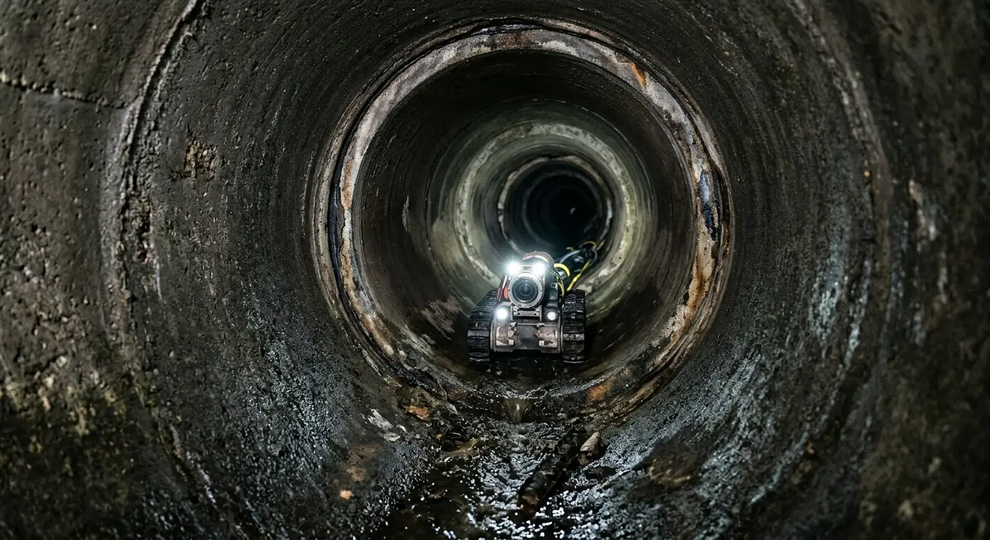 Robotic sewer camera inspecting pipe interior for Drain Snake Service in Bridgton